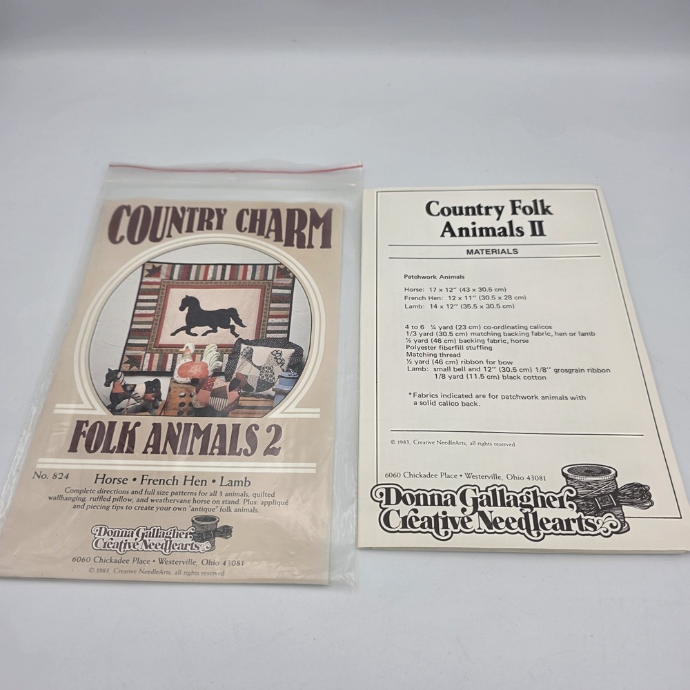 Vtg Country Charm 824 Folk‎ Animals 2 Quilt Craft Patterns Creative NeedleArts